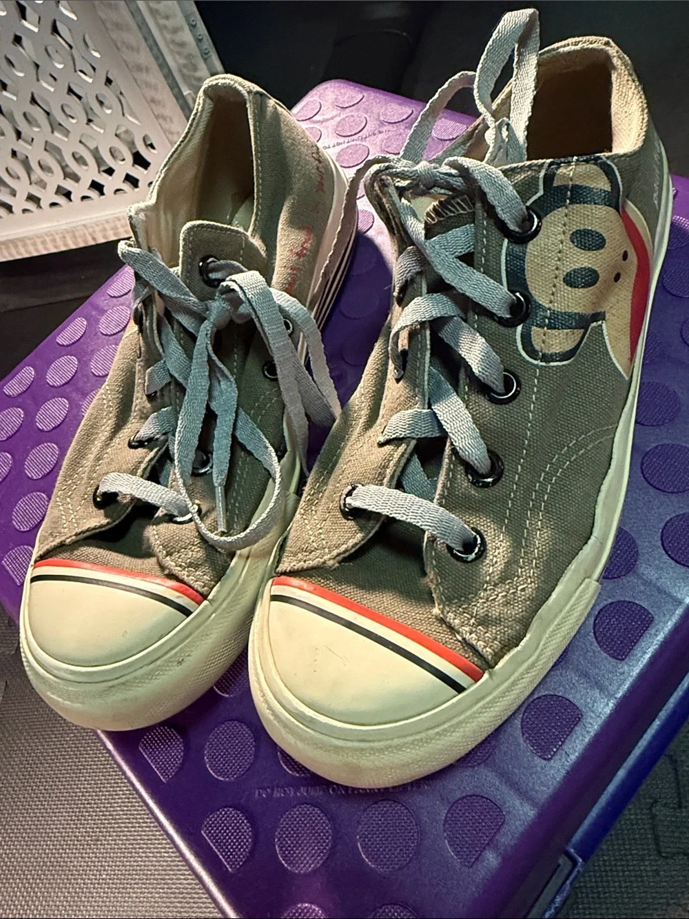 Paul Frank Kids Sage Green Low-Top Sneakers with Red Accent